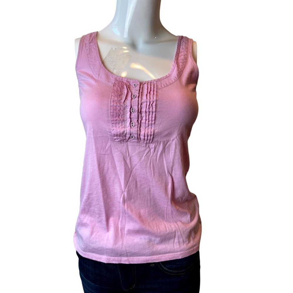 Martin + Osa Womens Pleated Henley Tank Top 100% Cotton Sleeveless Pink Size XS